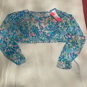 Lilly Pulitzer Blue and Pink Sheer Crop Blouse